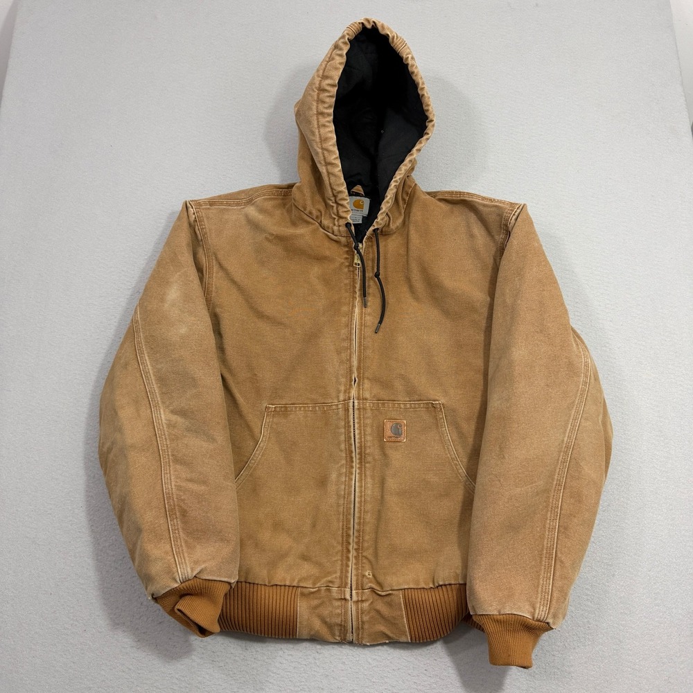 Carhartt Jacket Large Brown J130 211 Active Jacket Duck Canvas Hooded Rugged
